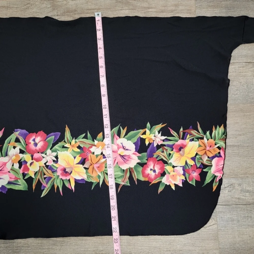Vintage Jantzen Sarong Cover Up OS Black Pink Floral Hawaiian Tie Closure